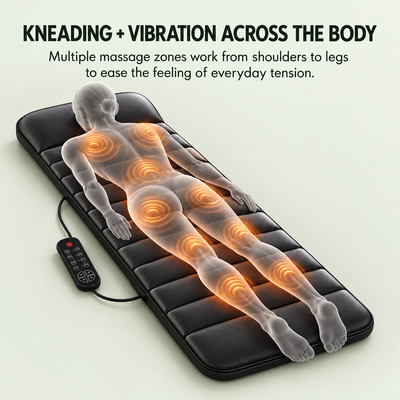 Kneading and vibration massage zones across the body